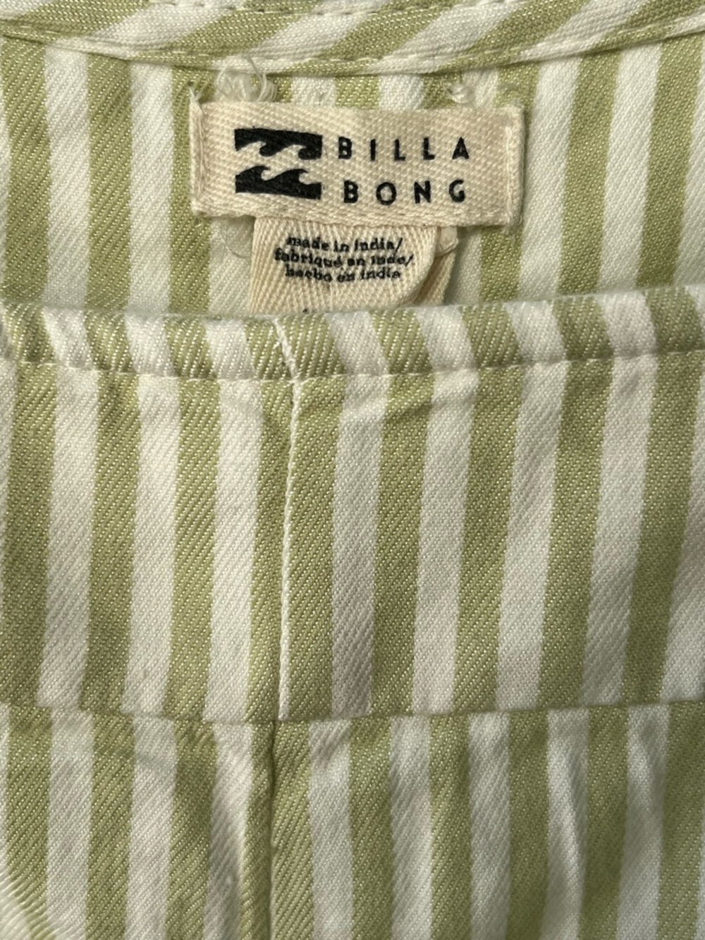 Billabong Light Green and White Striped Short Overalls - Picture 9 of 13